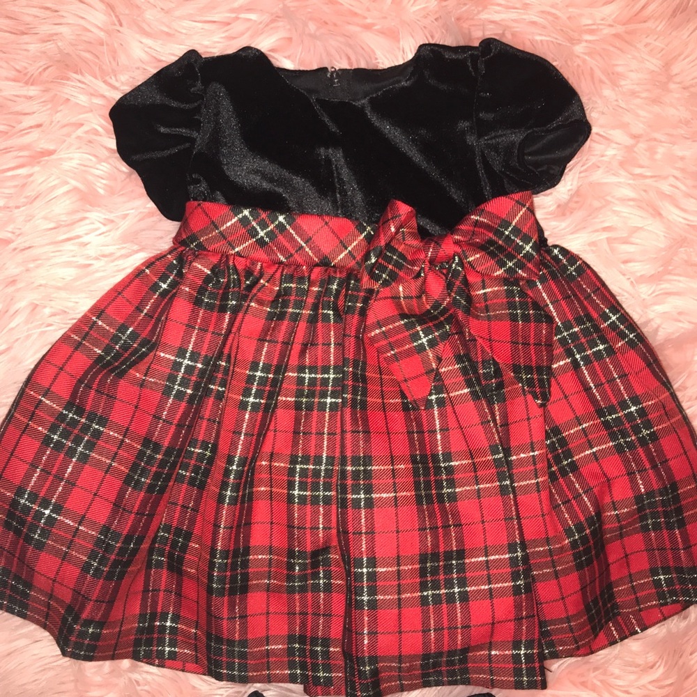 Black & Red Plaid Holiday Dress with Bow